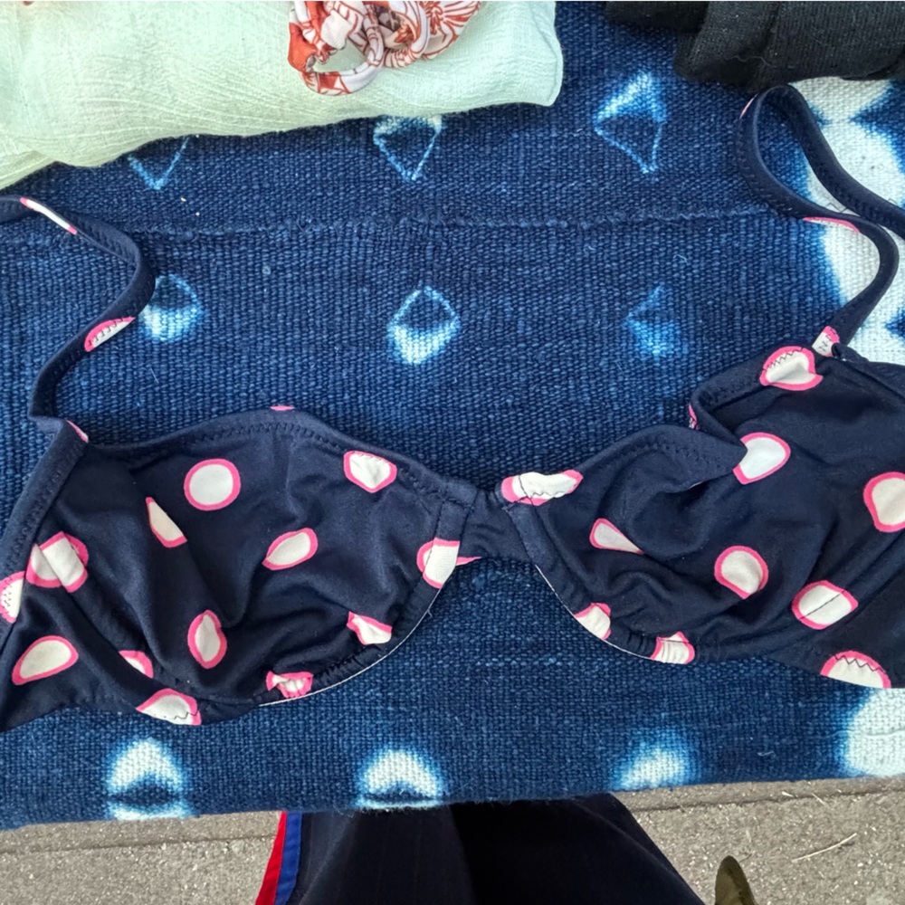 J. Crew Navy and Pink Polka Dot Bikini Top